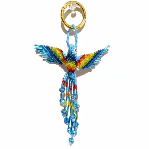 Beaded Hummingbird Purse Charm – Colorful Keychain Pendant Key Ring Gift Holiday - Picture 3 of 5